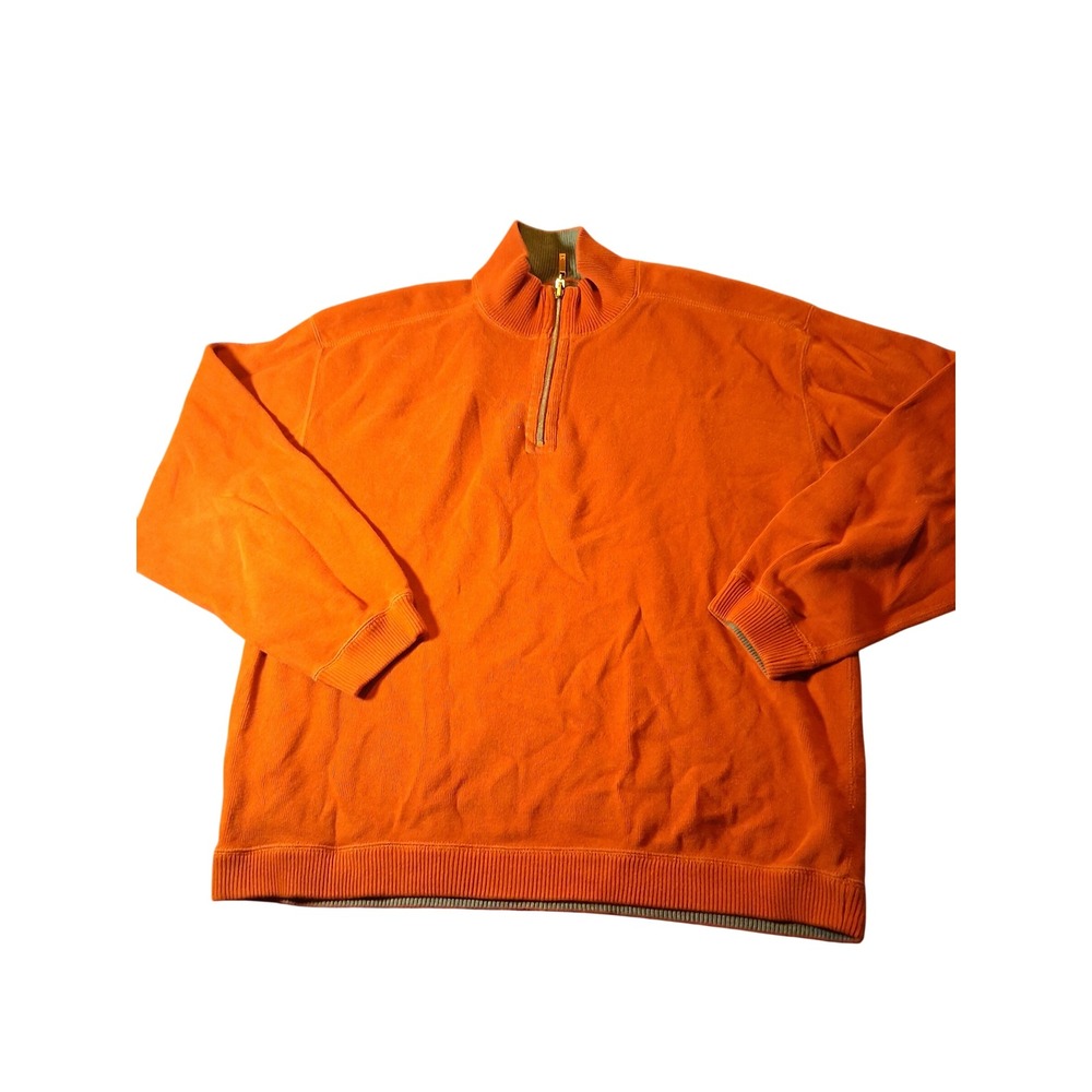 Tommy Bahama Mens Reversible Quarter Zip Pullover Sweater Orange Gray Large